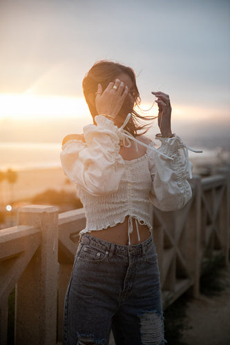 Rozely: Racquel Linen Top in White
